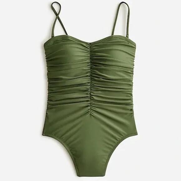 New J. Crew Green Ruched Sweetheart One-Piece Swim Bathing Suit Women's Size 22 - Picture 1 of 8